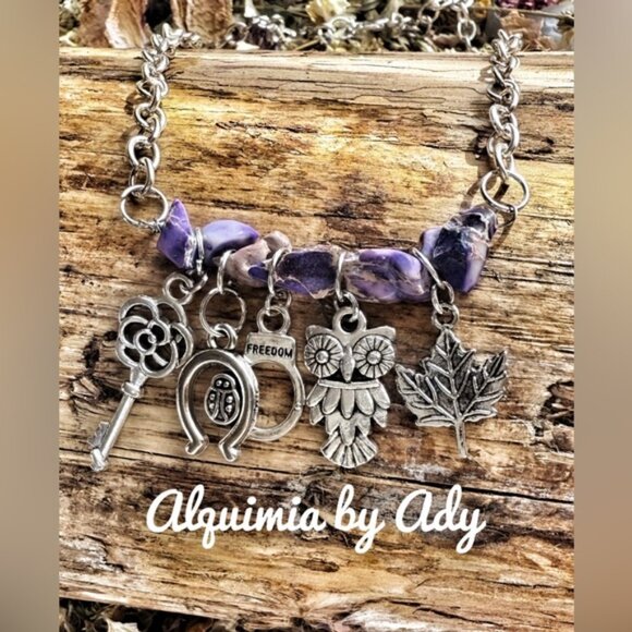 Purple turquoise statement  charm necklace - Picture 1 of 2